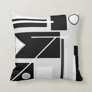 Black, White and Grey Abstract Mid Century Modern  Cushion