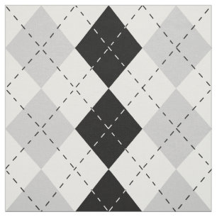 Black White and Grey Argyle Fabric