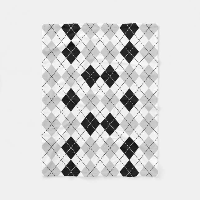 Black White and Grey Argyle Fleece Blanket (Front)