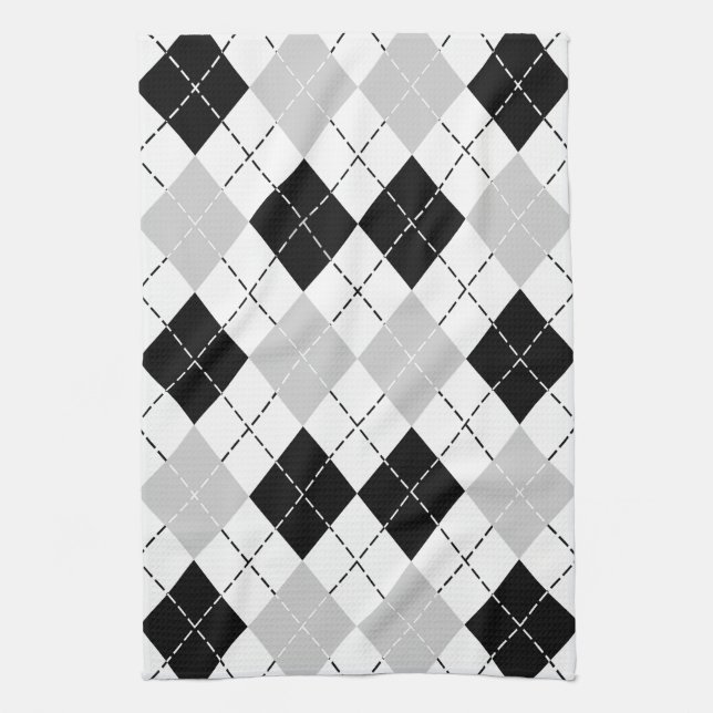 Black White and Grey Argyle Tea Towel (Vertical)