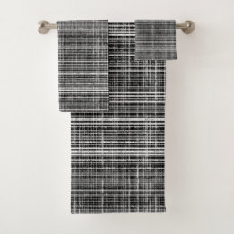 Black, White, and Grey Check Pattern Bath Towel Set