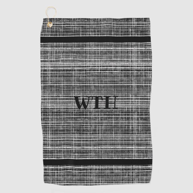Black, White, and Grey Check Pattern Monogrammed Golf Towel (Front)