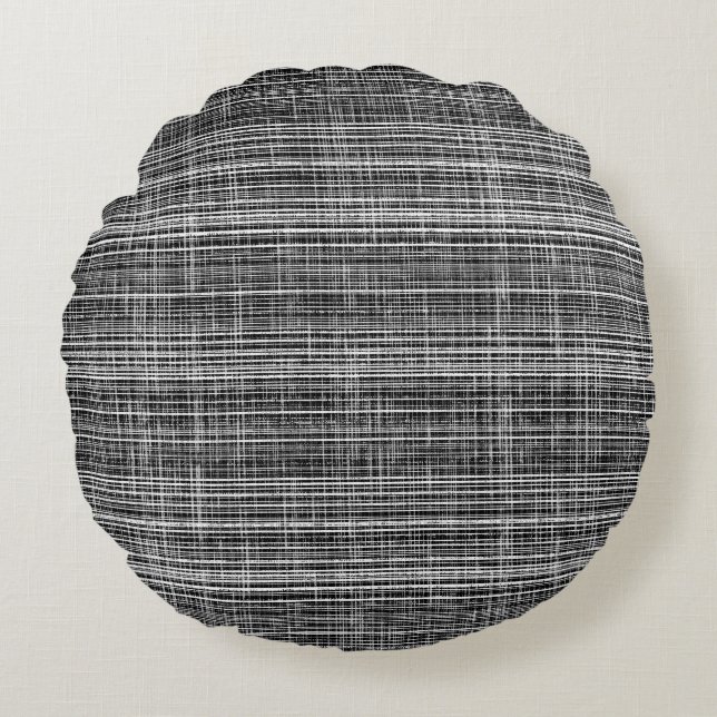 Black, White, and Grey Check Pattern Round Cushion (Front)