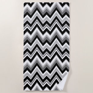 Black white and grey chevron pattern beach towel