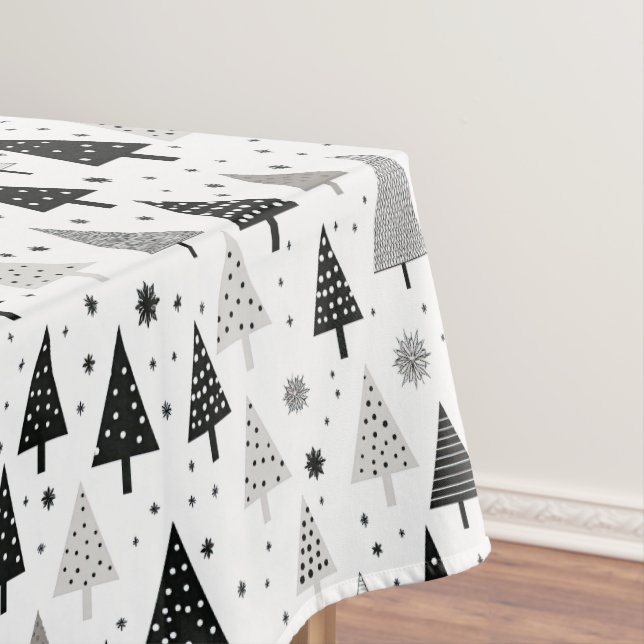 Black, White and Grey Christmas Tree Pattern Tablecloth (In Situ)