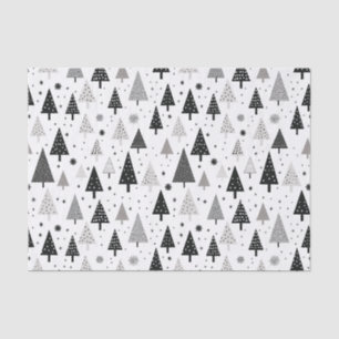 Black, White and Grey Christmas Tree Pattern Tissue Paper