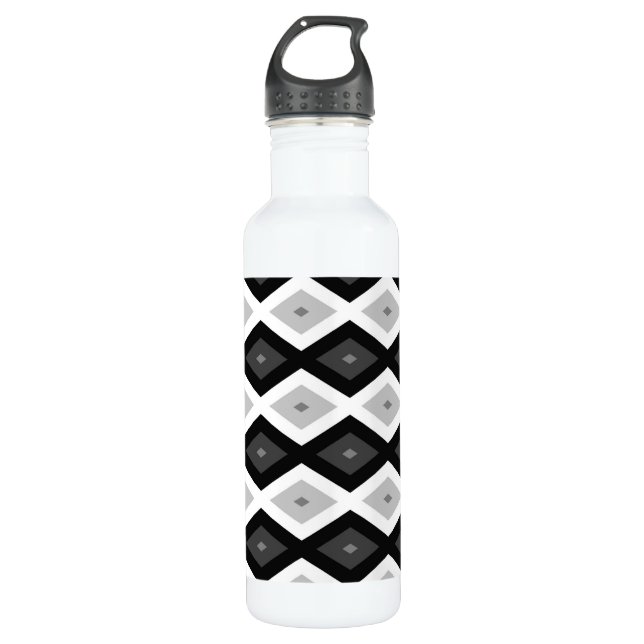 Black, white and grey diamond pattern 710 ml water bottle (Front)