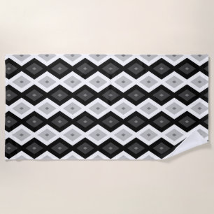 Black, white and grey diamond pattern beach towel
