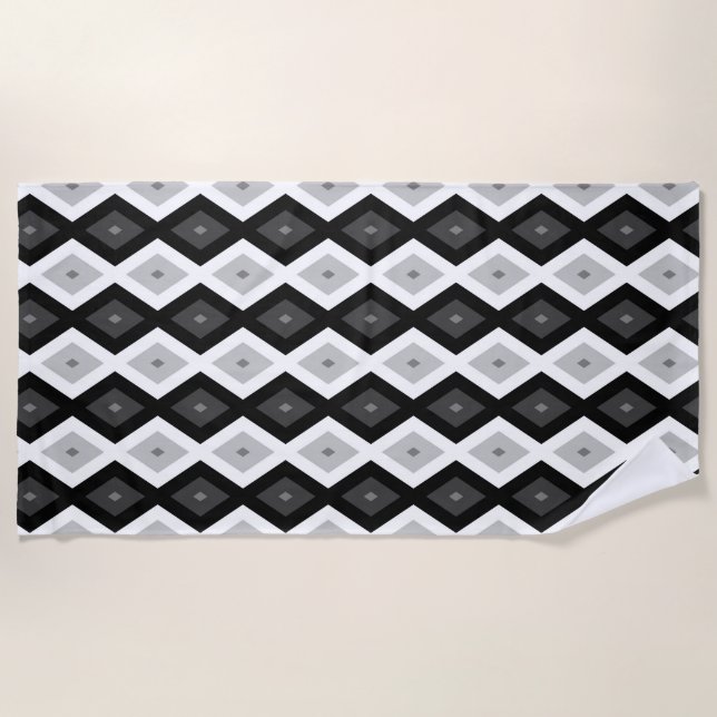 Black, white and grey diamond pattern beach towel (Front)