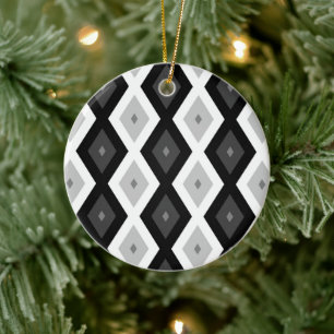 Black, white and grey diamond pattern ceramic tree decoration