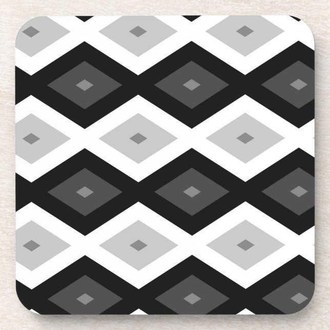 Black, white and grey diamond pattern coaster (Front)