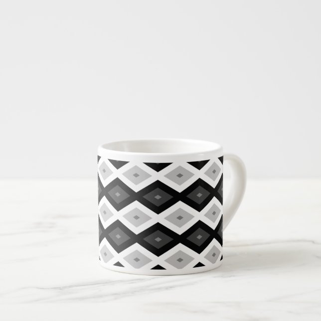Black, white and grey diamond pattern espresso cup (Front Right)