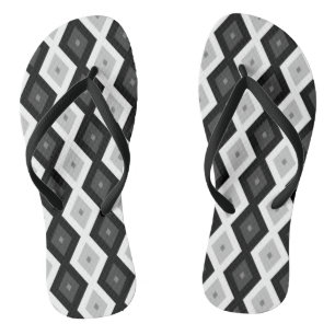 Black, white and grey diamond pattern flip flops