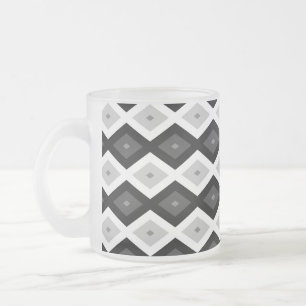 Black, white and grey diamond pattern frosted glass coffee mug