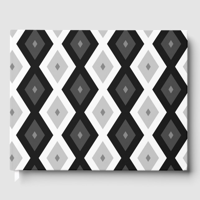 Black, white and grey diamond pattern guest book (Front)