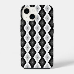 Black, white and grey diamond pattern iPhone 14 case