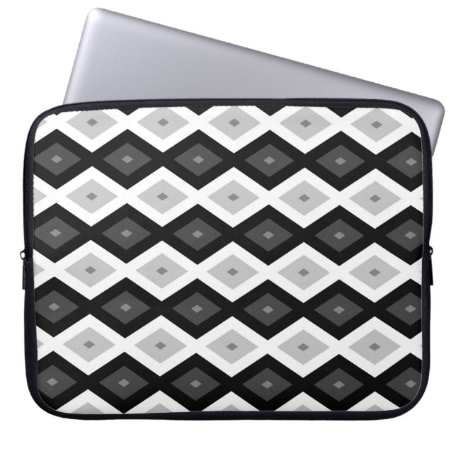 Black, white and grey diamond pattern laptop sleeve (Front)