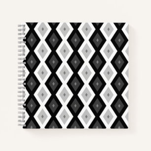 Black, white and grey diamond pattern notebook