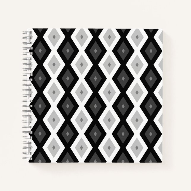 Black, white and grey diamond pattern notebook (Front)