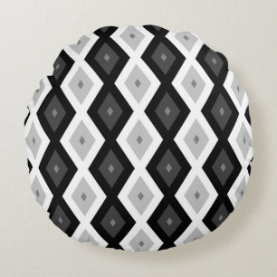 Black, white and grey diamond pattern round cushion