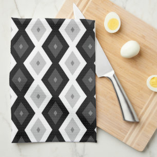 Black, white and grey diamond pattern tea towel