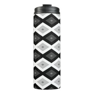 Black, white and grey diamond pattern thermal tumbler