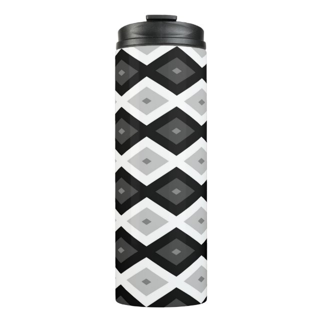 Black, white and grey diamond pattern thermal tumbler (Front)