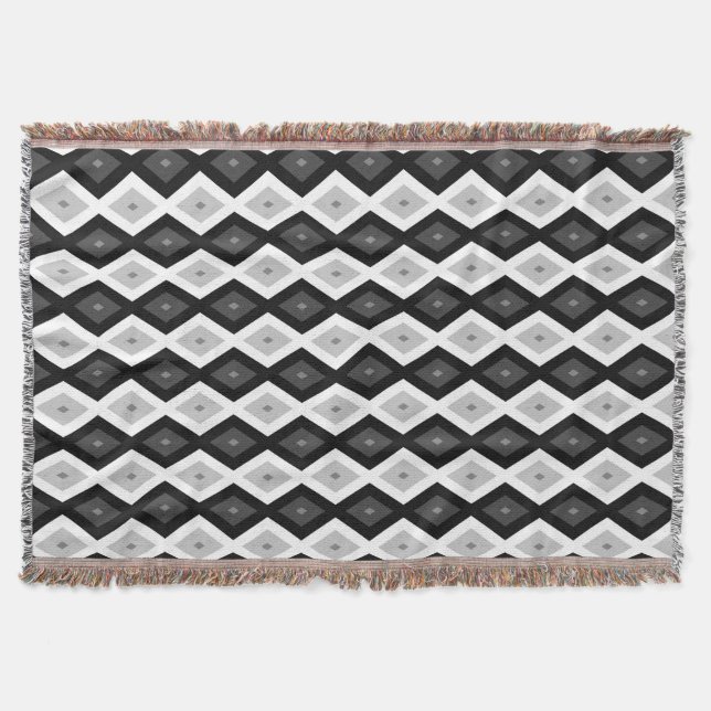 Black, white and grey diamond pattern throw blanket (Front)