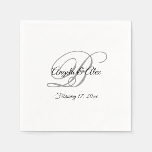 Black  White and Grey Fancy Monogram Napkin