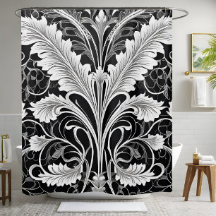 Black White and Grey Flower Shower Curtain Style 2