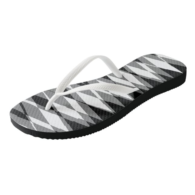 Black White and Grey Geometric Flip Flops (Angled)