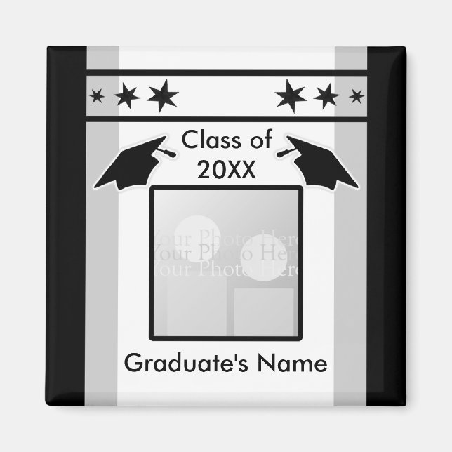 Black, White and Grey Graduation (photo frame) Magnet (Front)