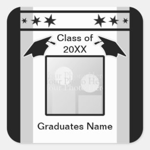 Black, White and Grey Graduation (photo frame) Square Sticker