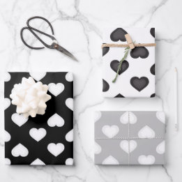 Black White and Grey Hearts Wrapping Paper Sheet
