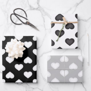 Black White and Grey Hearts Wrapping Paper Sheet