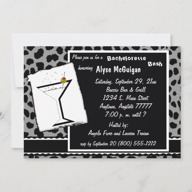 Black White And Grey Leopard Party Invitation (Front)