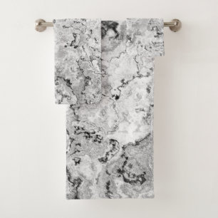 Black, White, and Grey Marble abstract Bath Towel Set