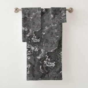 Black, White, and Grey Marble abstract Bath Towel Set