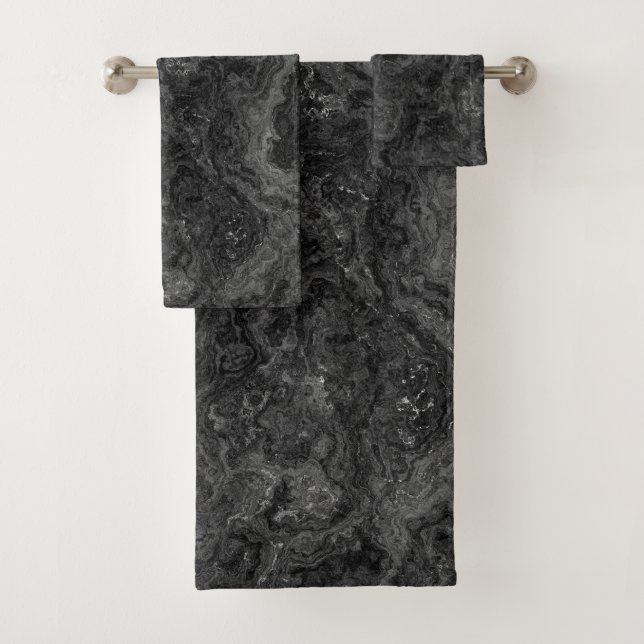 Black, White, and Grey Marble abstract Bath Towel Set (Insitu)