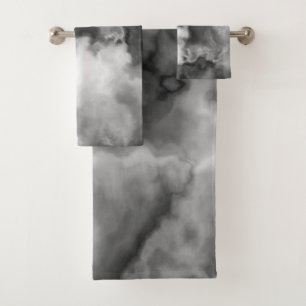 Black, white and Grey Marbled Abstract Bath Towel Set
