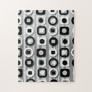 Black White and Grey Modern Pattern Jigsaw Puzzle