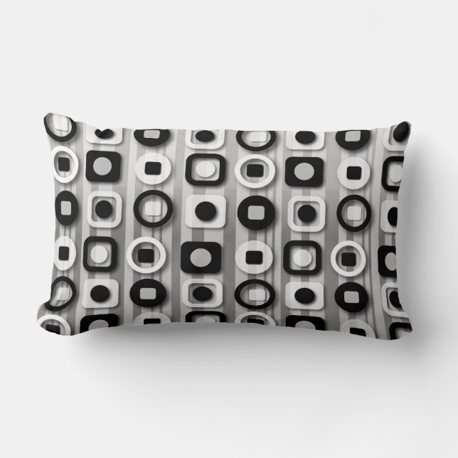 Black White and Grey Modern Pattern Lumbar Cushion (Front)
