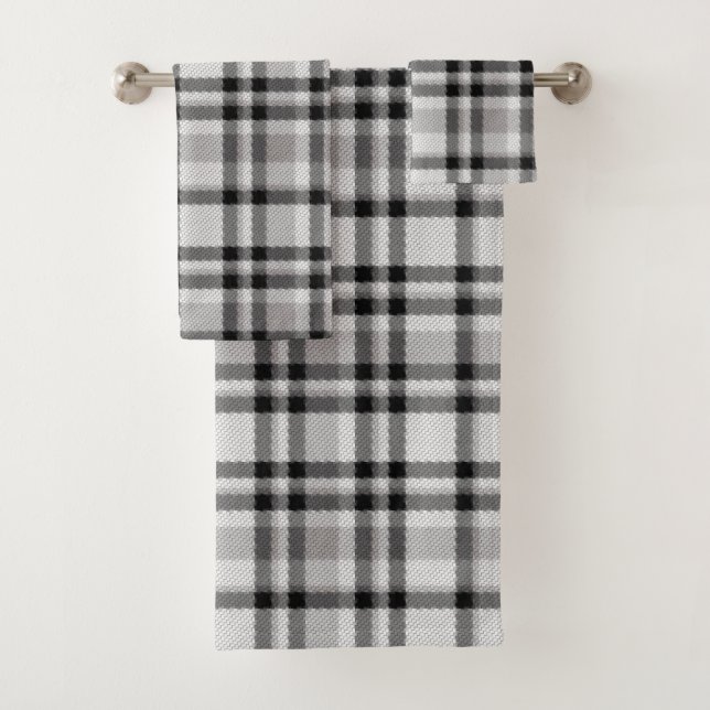 Black White and Grey Plaid Bath Towel Set (Insitu)