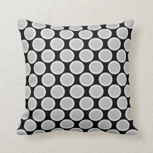 Black, White and Grey Retro Large Polka Dot Cushion