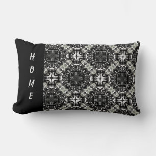 Black, White, and Grey Ruffled Mandalas Pattern Lumbar Cushion