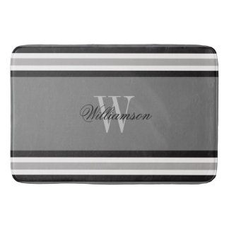 Black White and Grey Striped Monogrammed Bath Mat