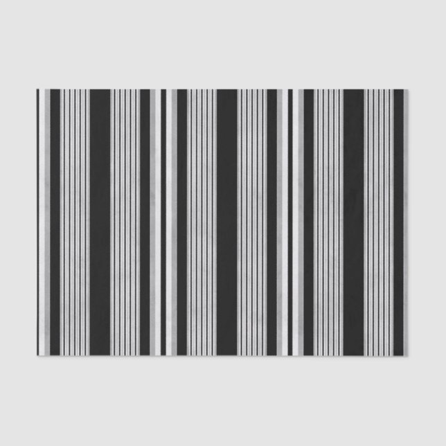 Black White and Grey Striped Pattern Tissue Paper (Front)