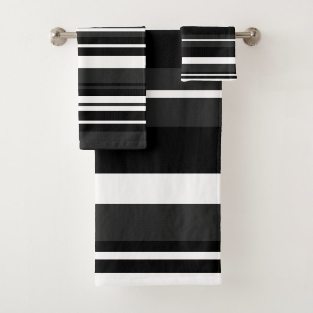 Black, White and Grey Stripes  Bath Towel Set (Insitu)