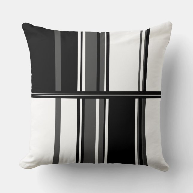 Black, White and Grey Stripes Cushion (Front)