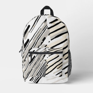 Black, white and Grey stripes geometric pattern Printed Backpack